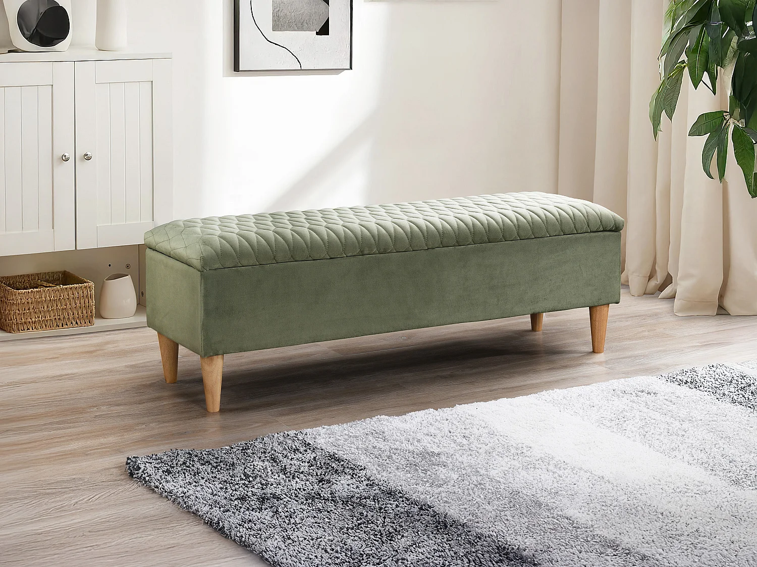 Banc coffre - Tissu velours - Vert olive - DANIELE
