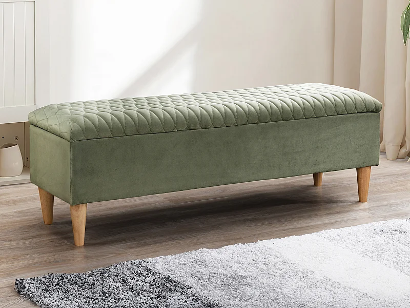 Banc coffre - Tissu velours - Vert olive - DANIELE