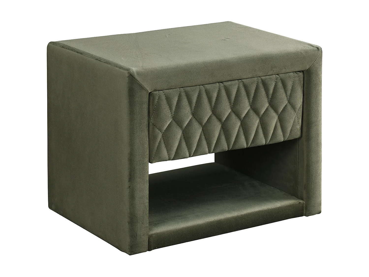 Table de chevet - 1 tiroir et 1 niche - Tissu velours - Vert olive - DANIELE