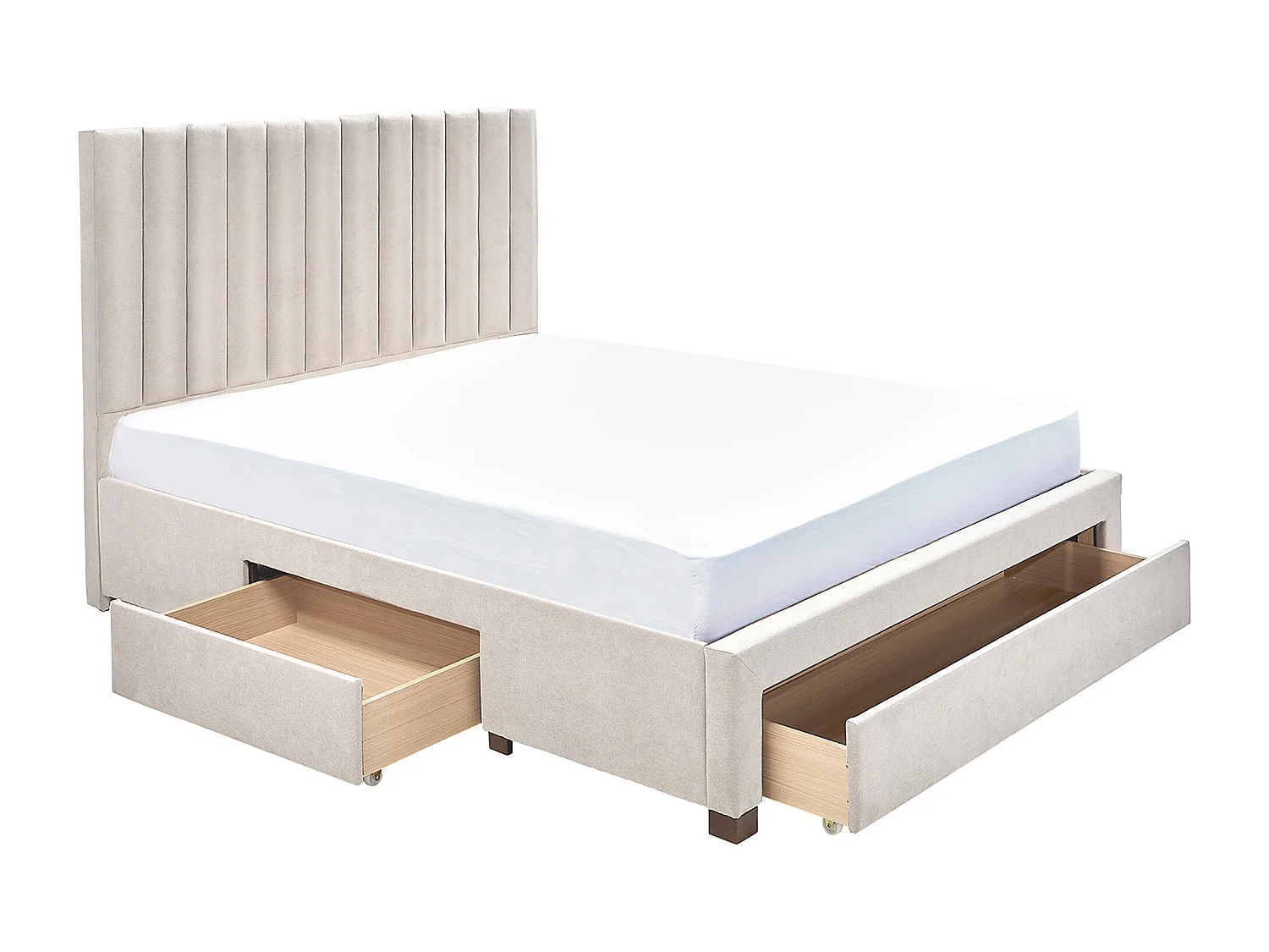 Lit avec 3 tiroirs 180 x 200 cm - Tissu - Beige - LIAKO
