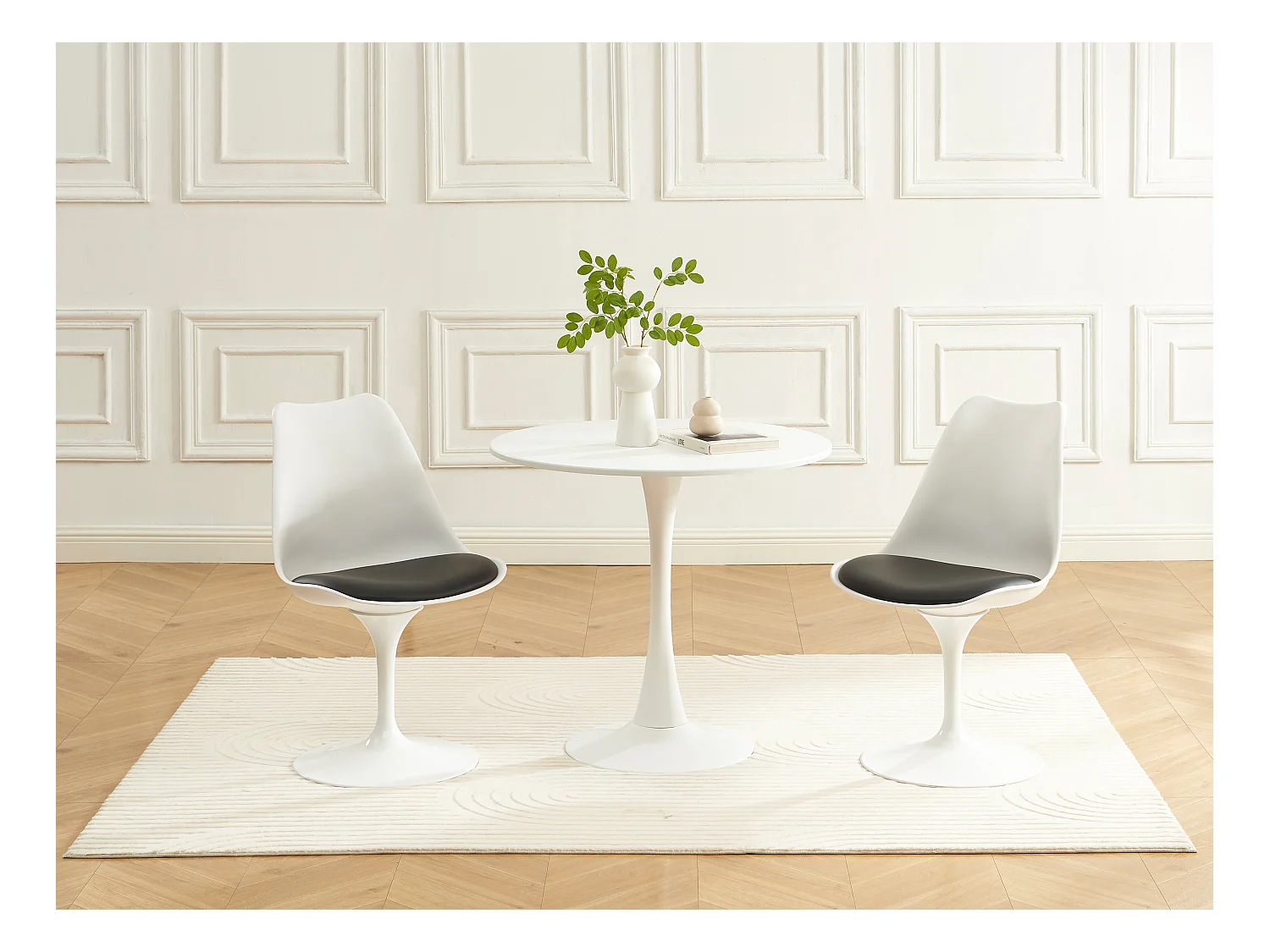 Lot de 2 chaises en polypropylène, simili et acier - Blanc et Noir - XAFY