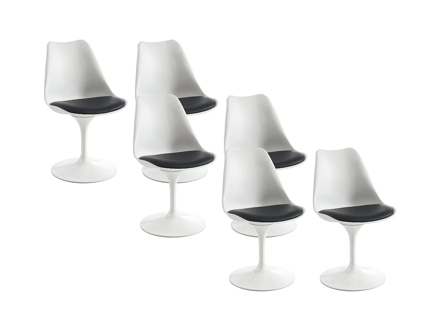 Lot de 6 chaises pivotantes en polypropylène, simili et acier - Blanc et Noir - XAFY