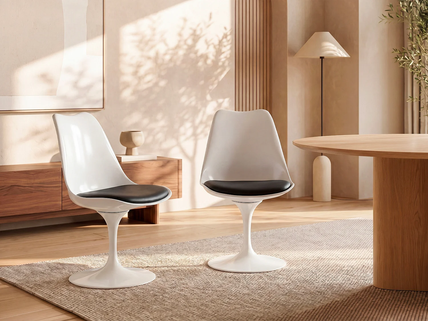 Lot de 6 chaises pivotantes en polypropylène, simili et acier - Blanc et Noir - XAFY