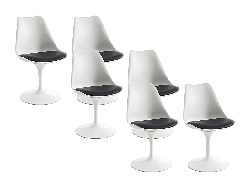 Set van 6 stoelen van polypropyleen, kunstleer en staal - Wit en zwart - XAFY