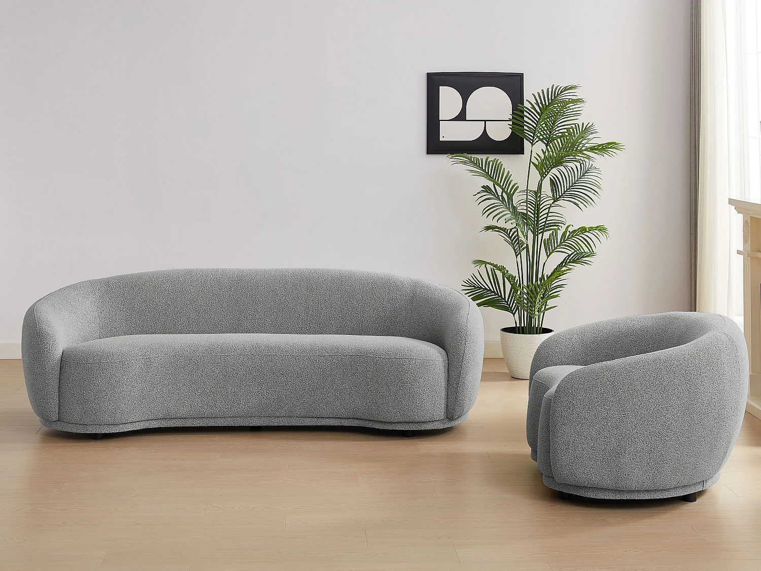 3-sits soffa och fåtölj i grått bouclé-tyg BOVANA av Pascal Morabito