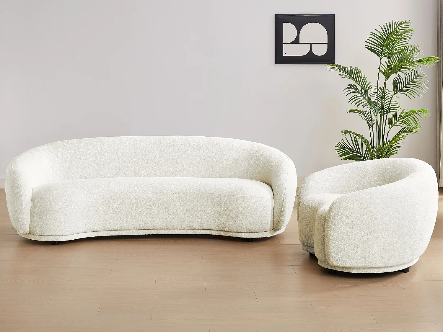 3-seters sofa og lenestol i elfenbenhvit boklestoff BOVANA av Pascal Morabito