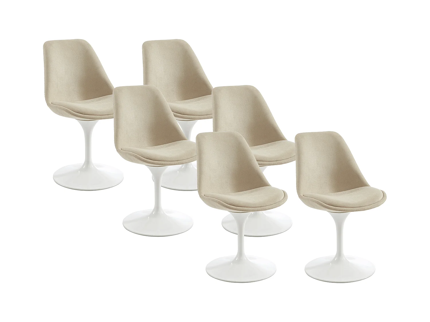 Lot de 6 chaises pivotantes en tissu texturé et acier - Beige et Blanc - XAFY