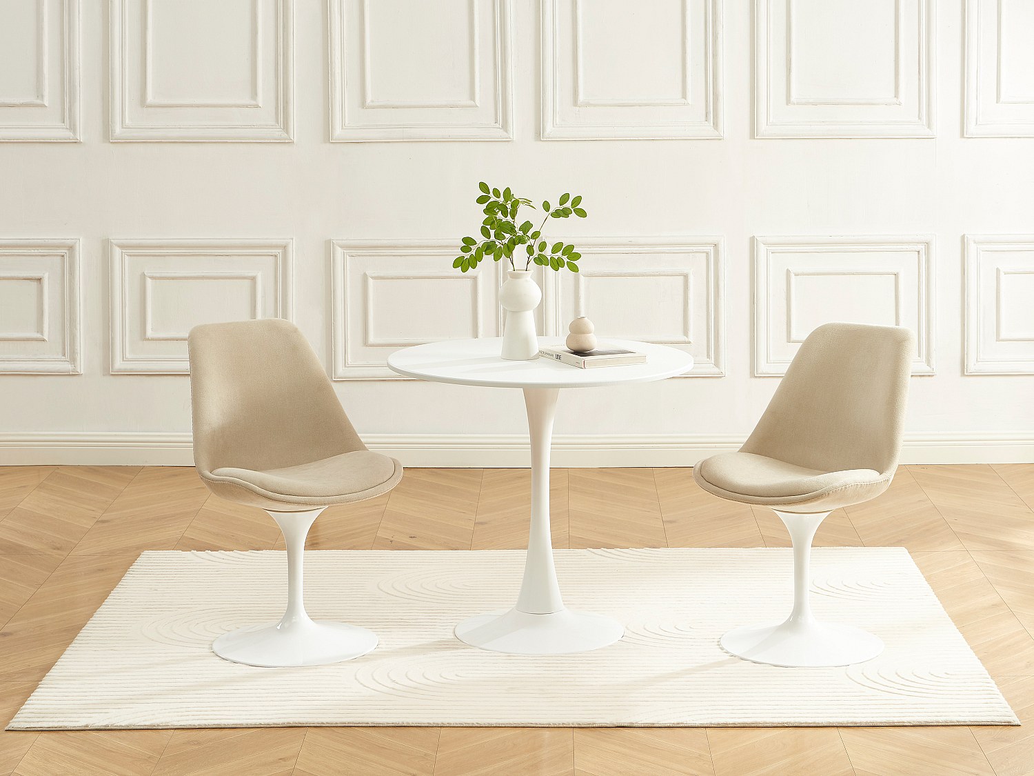 Vente-unique Stuhl 6er-Set - Strukturstoff & Stahl - Beige & Weiß - Xafy