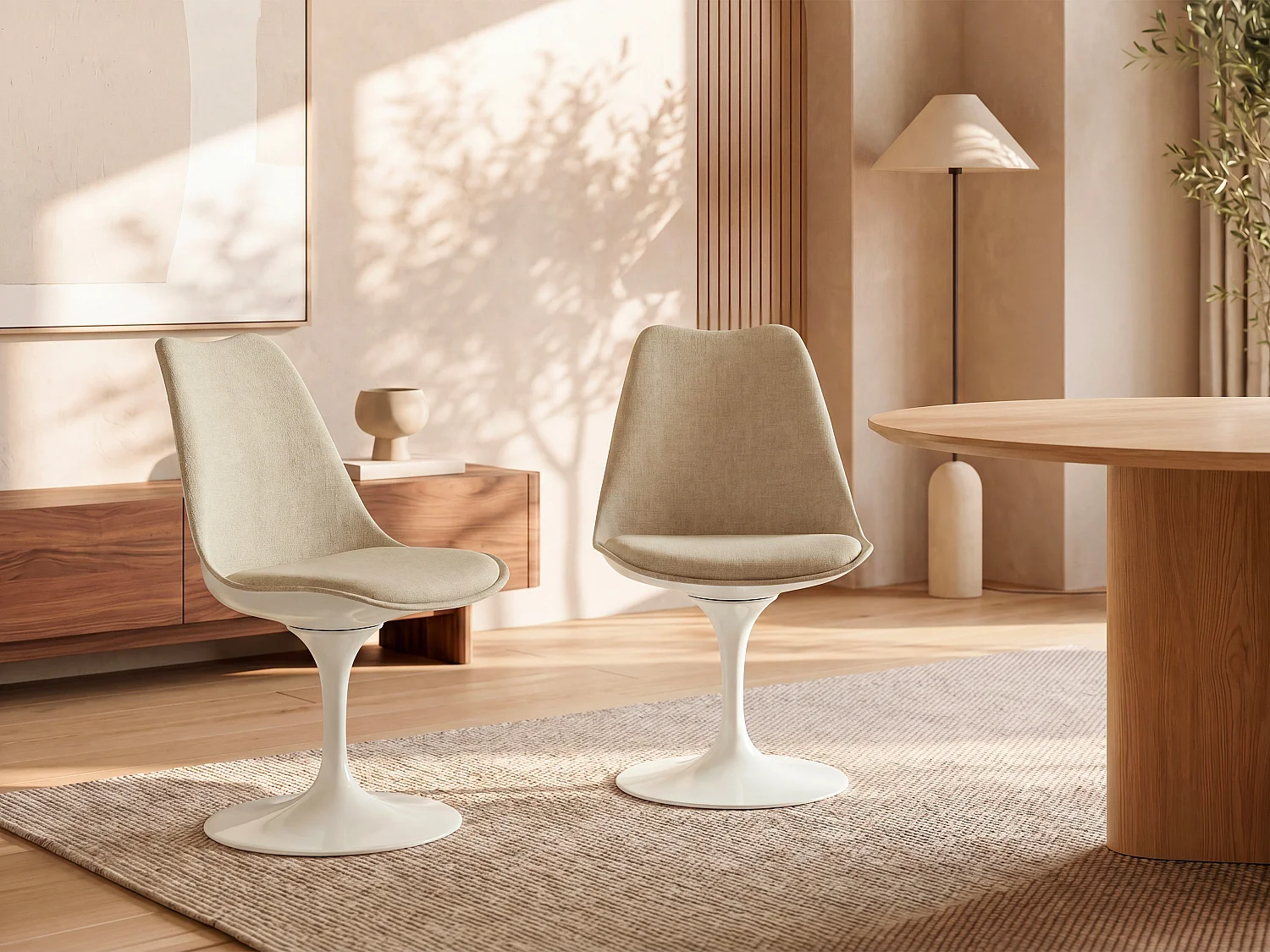 Lot de 6 chaises pivotantes en tissu texturé et acier - Beige et Blanc - XAFY