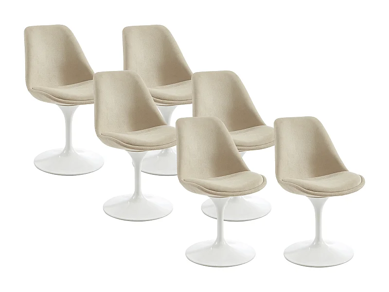 Set van 6 stoelen van stof met textuur en staal - Beige en wit - XAFY