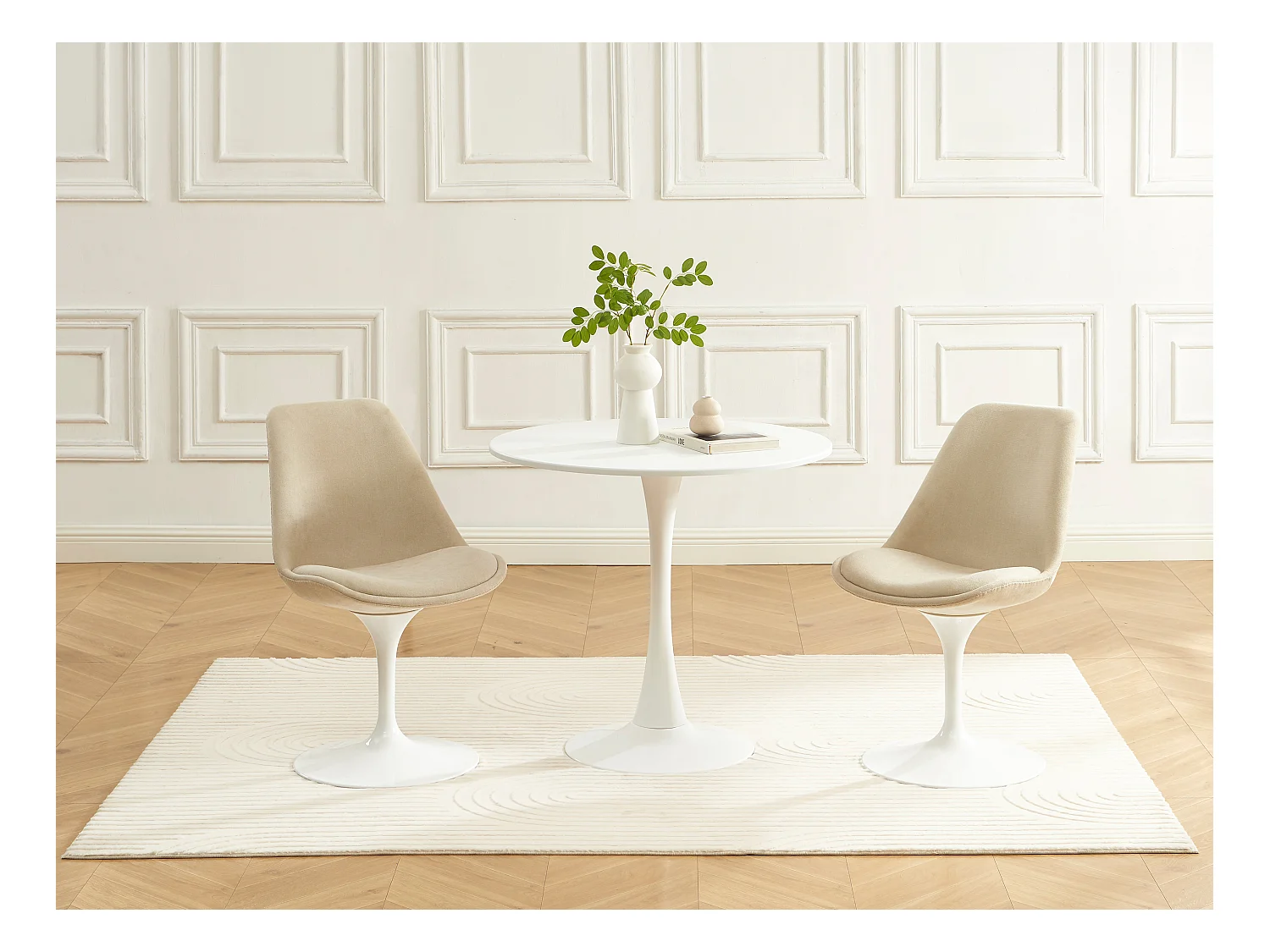 Lot de 2 chaises pivotantes en tissu texturé et acier - Beige et Blanc - XAFY