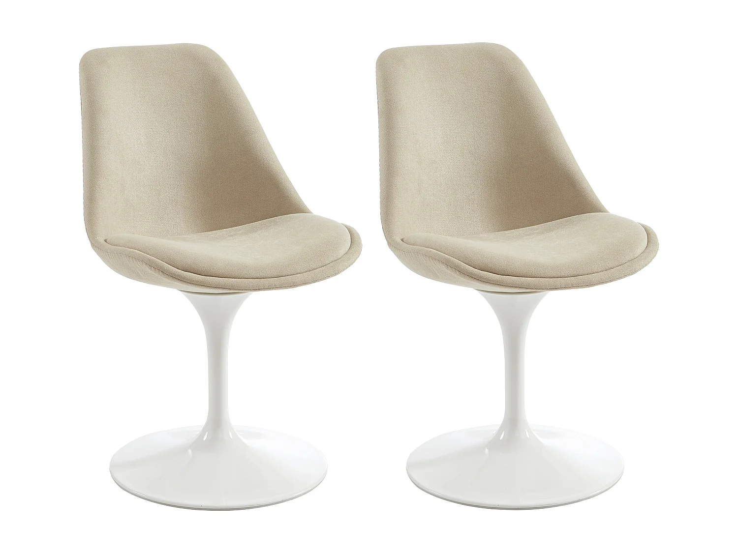 Lot de 2 chaises pivotantes en tissu texturé et acier - Beige et Blanc - XAFY