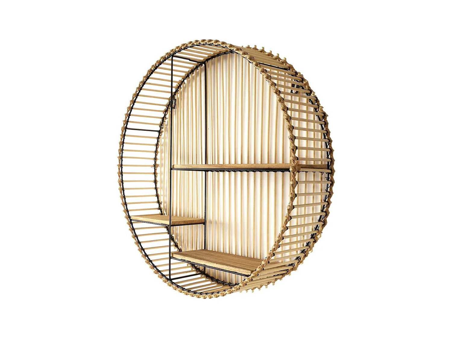 Etagère murale ronde en bambou et métal plateau bois - SAPHIR