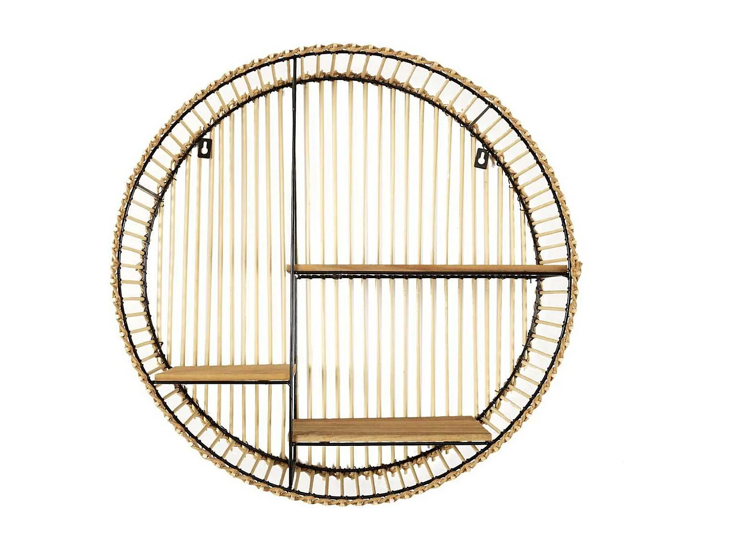 Etagère murale ronde en bambou et métal plateau bois - SAPHIR