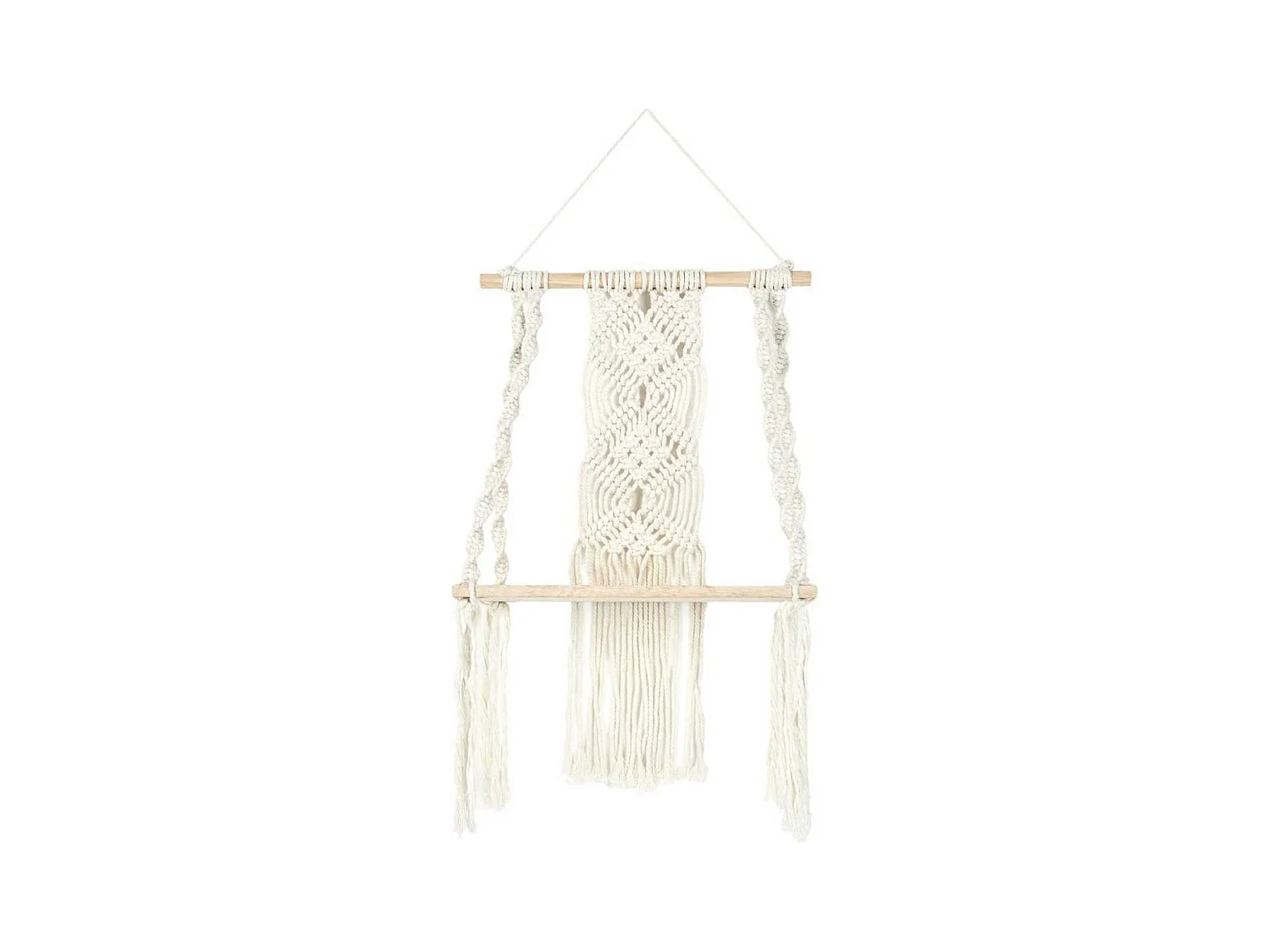 Etagère murale 30cm bohème en macramé et plateau en bois