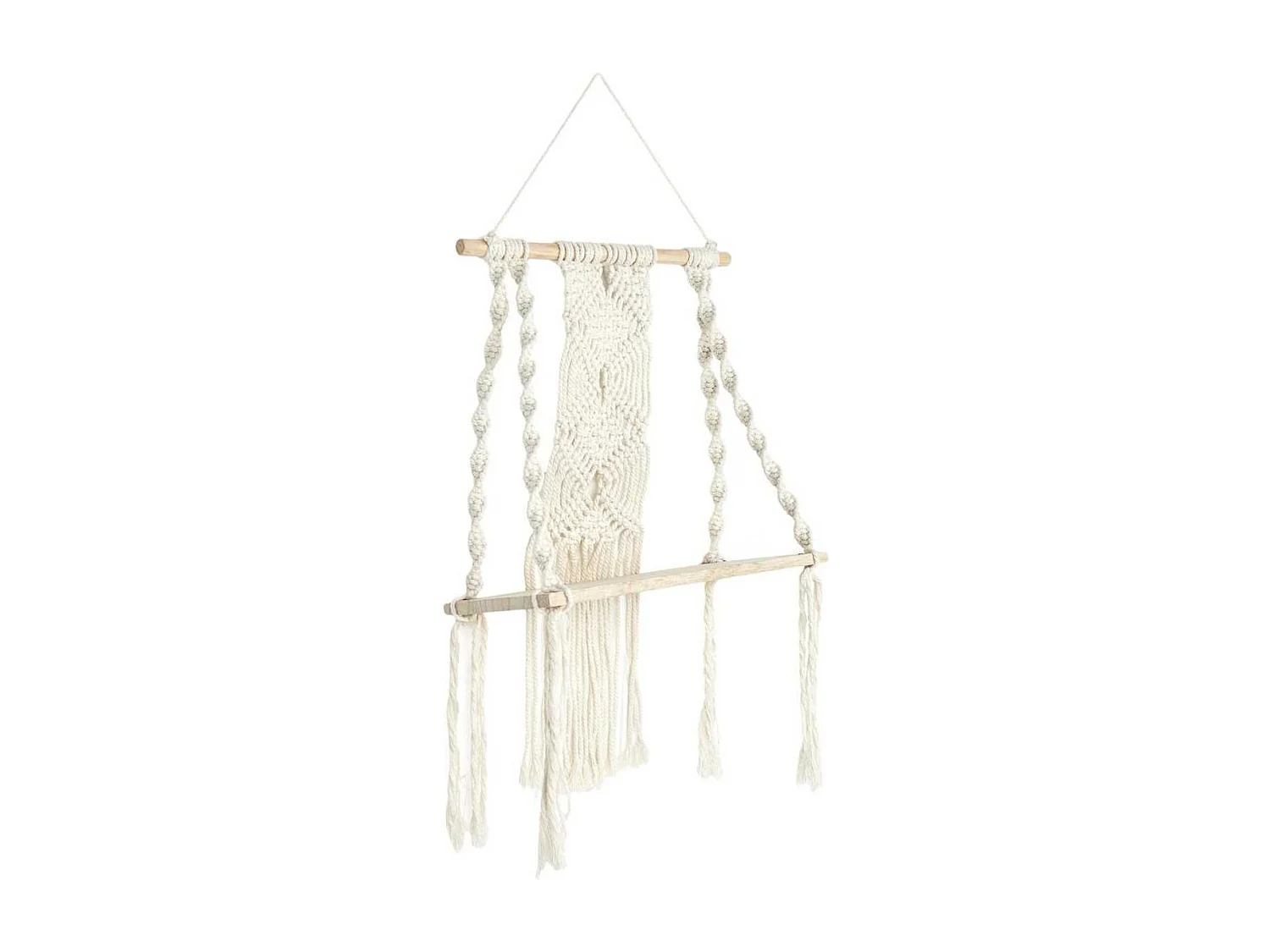 Etagère murale 30cm bohème en macramé et plateau en bois