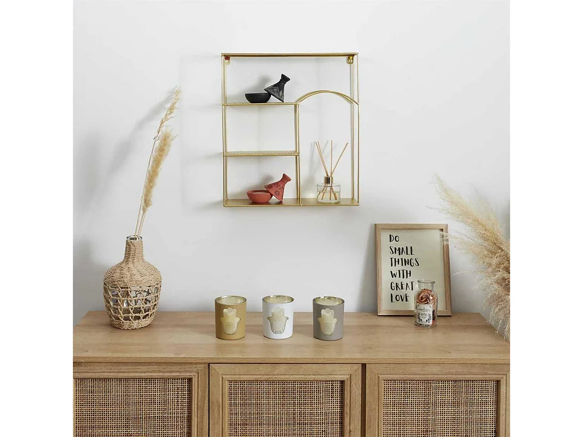 Etagère décorative dorée en métal martelé