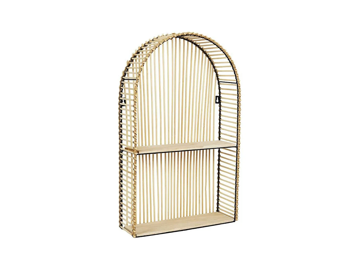 Etagère murale arrondie fenêtre en bambou et métal plateau bois - SAPHIR