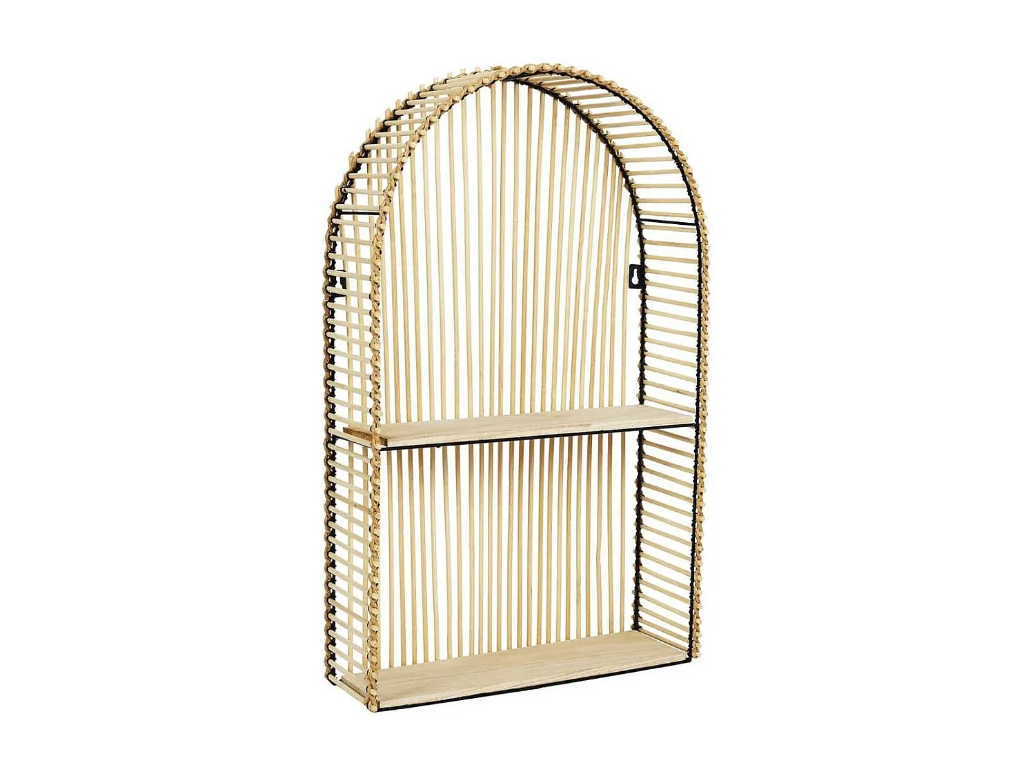 Etagère murale arrondie fenêtre en bambou et métal plateau bois - SAPHIR