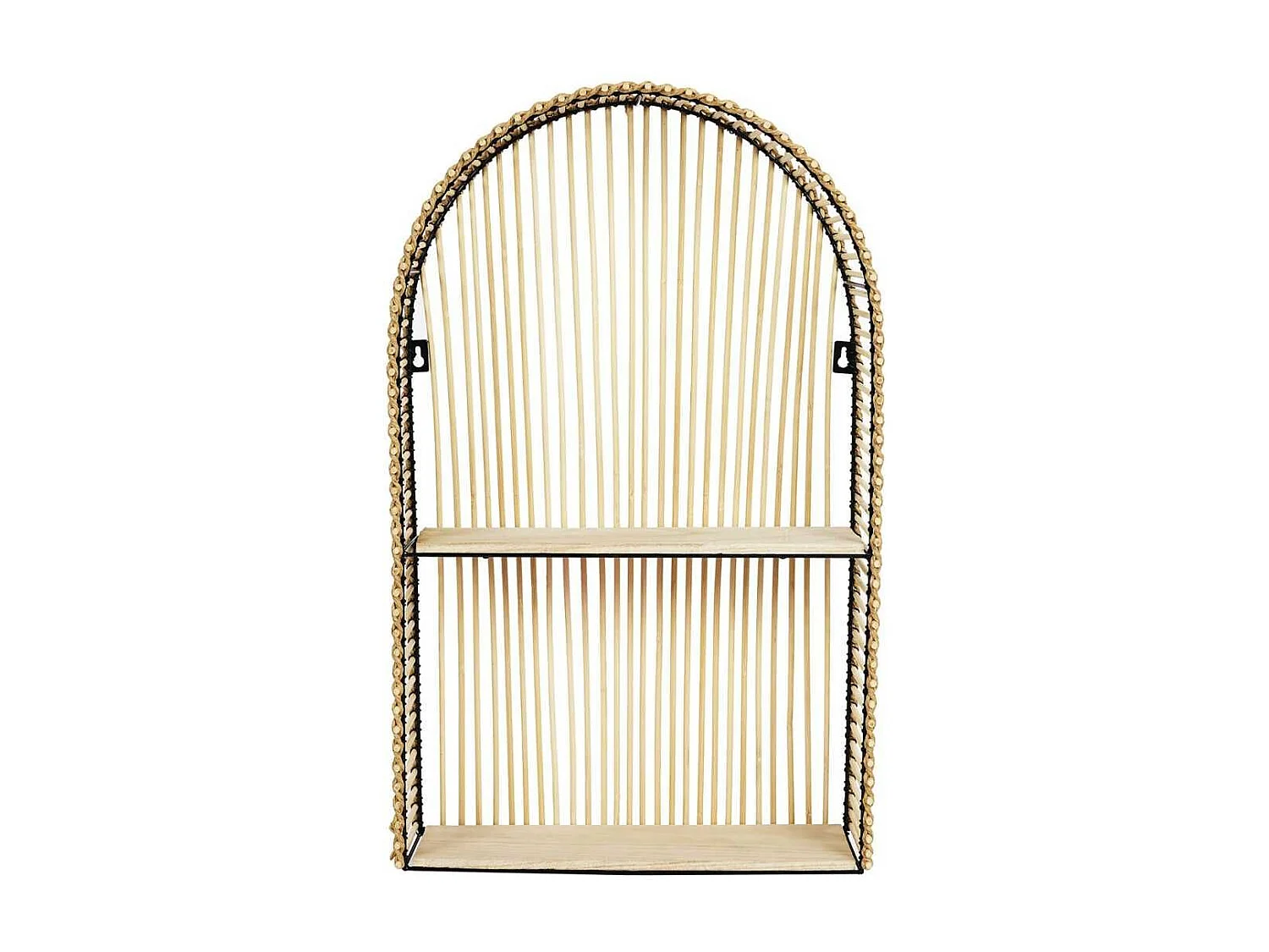 Etagère murale arrondie fenêtre en bambou et métal plateau bois - SAPHIR