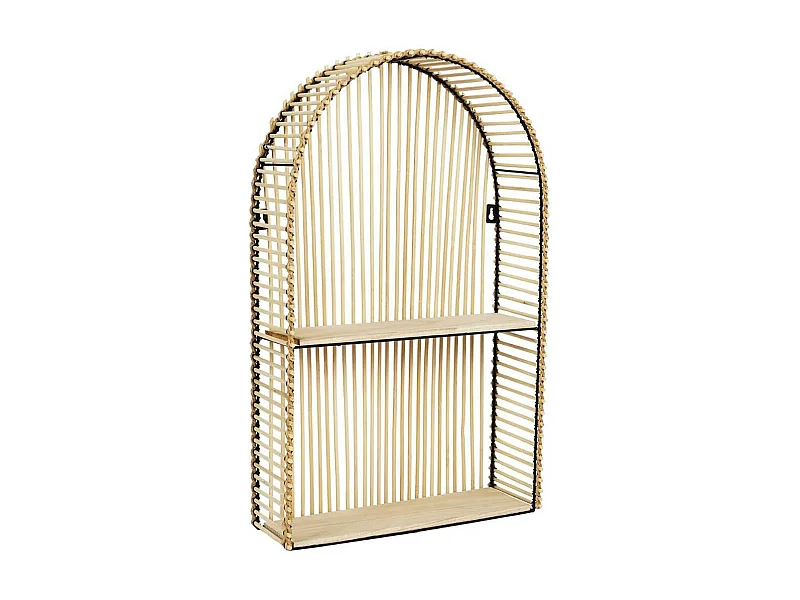 Etagère murale arrondie fenêtre en bambou et métal plateau bois - SAPHIR