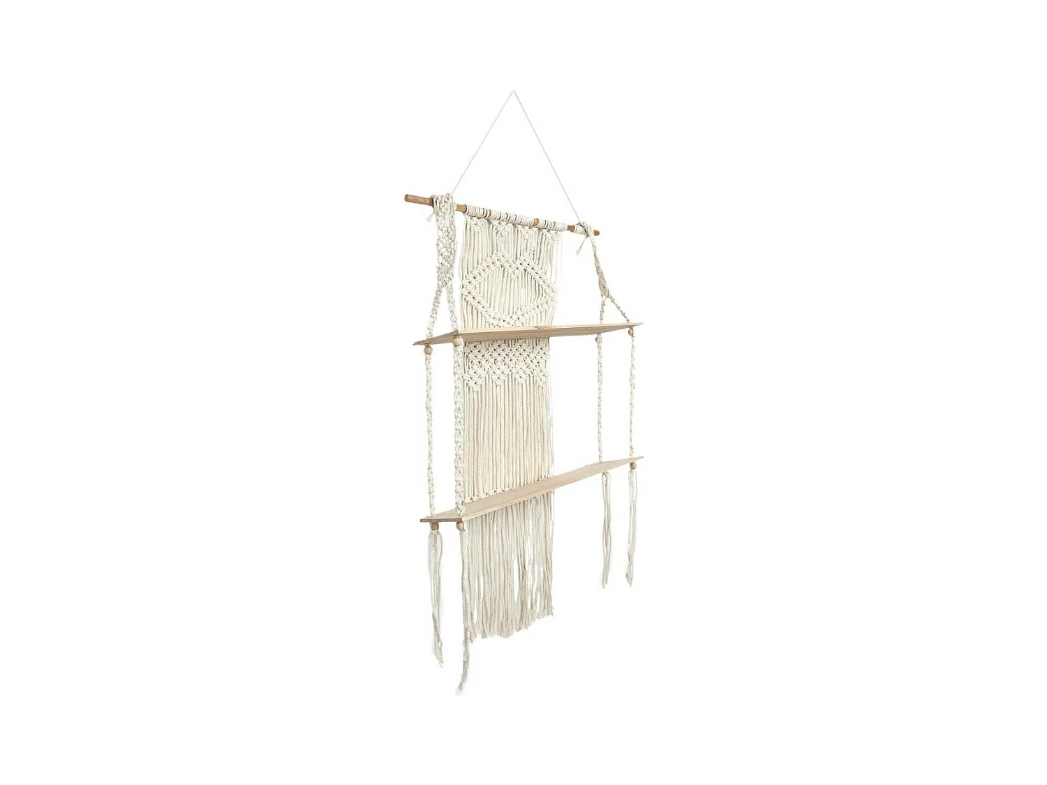 Etagère murale double bohème en macramé et plateaux en bois