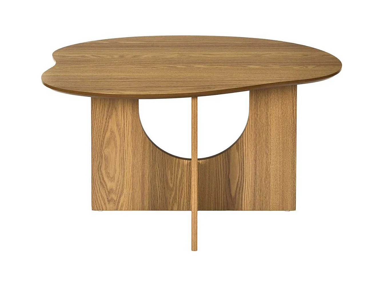 Table basse forme organique et piètement graphique en MDF aspect chêne - KALIOPE