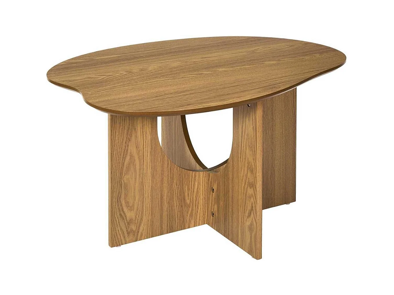 Table basse forme organique et piètement graphique en MDF aspect chêne - KALIOPE