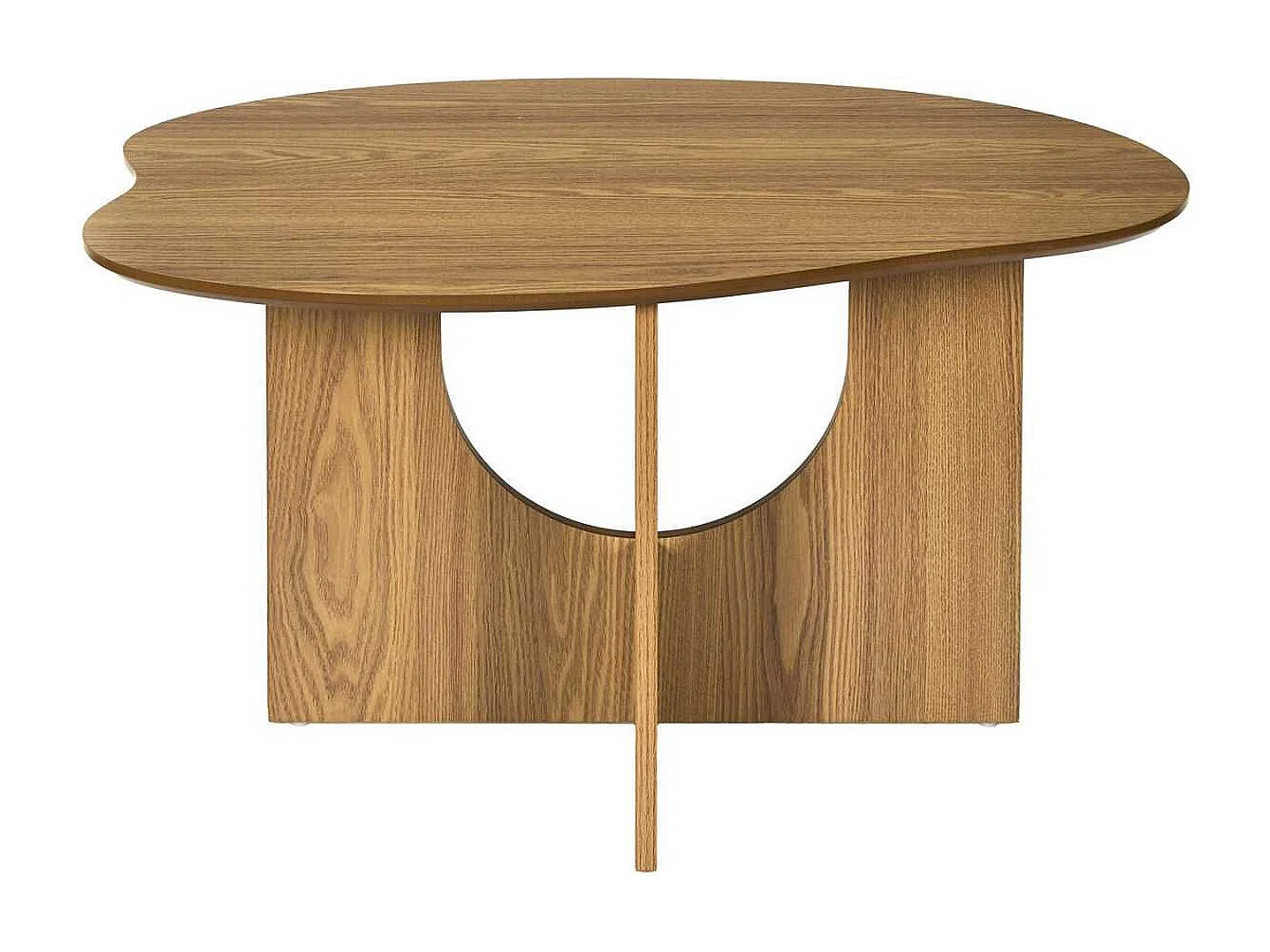 Table basse forme organique et piètement graphique en MDF aspect chêne - KALIOPE