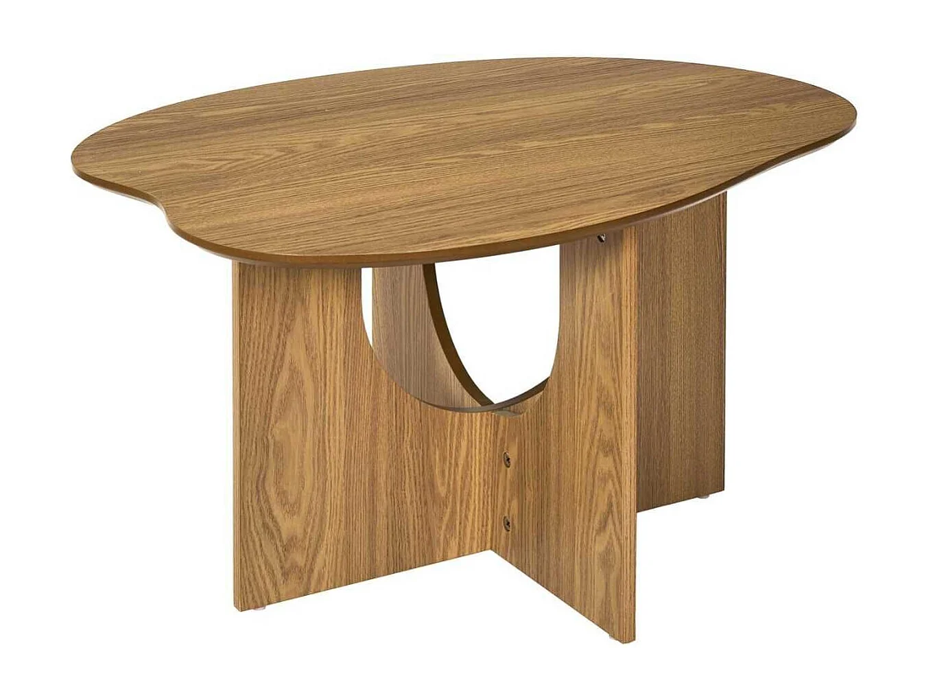 Table basse forme organique et piètement graphique en MDF aspect chêne - KALIOPE