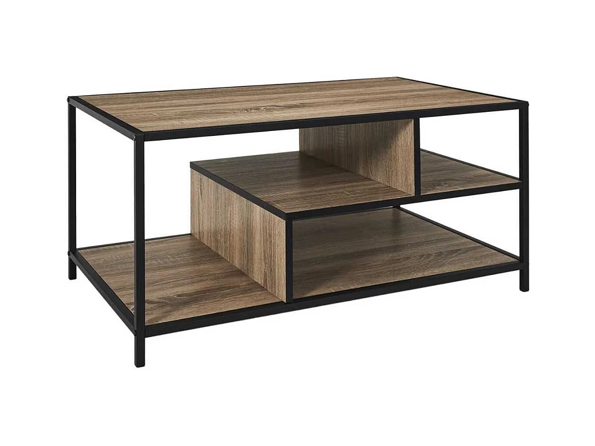 Table basse en métal noir et plateaux aspect bois - EDDY