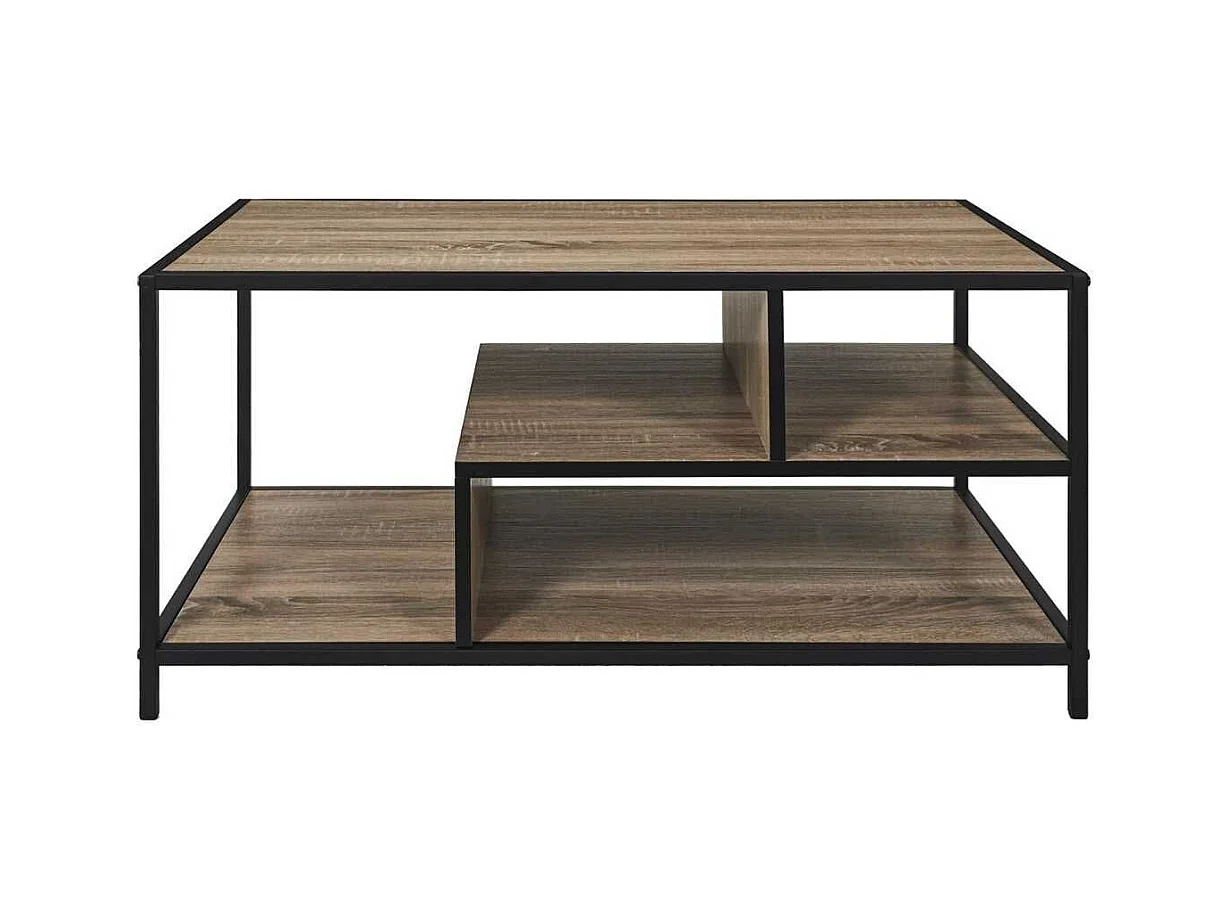 Table basse en métal noir et plateaux aspect bois - EDDY