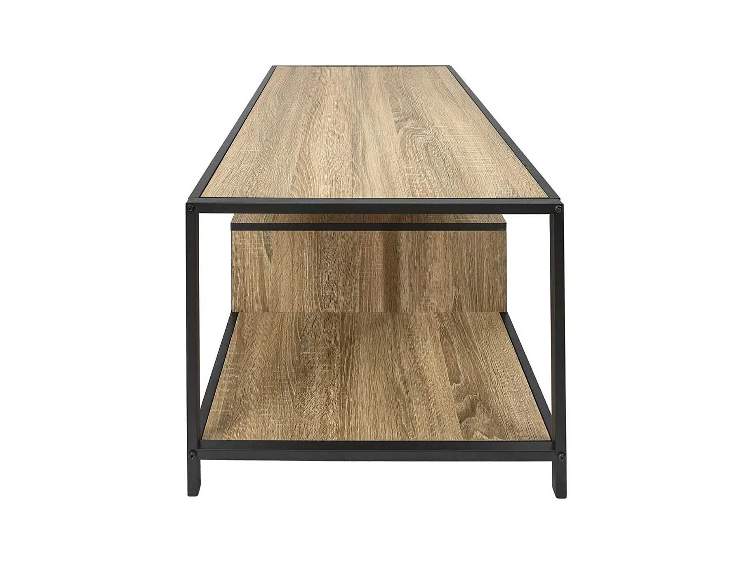 Table basse en métal noir et plateaux aspect bois - EDDY