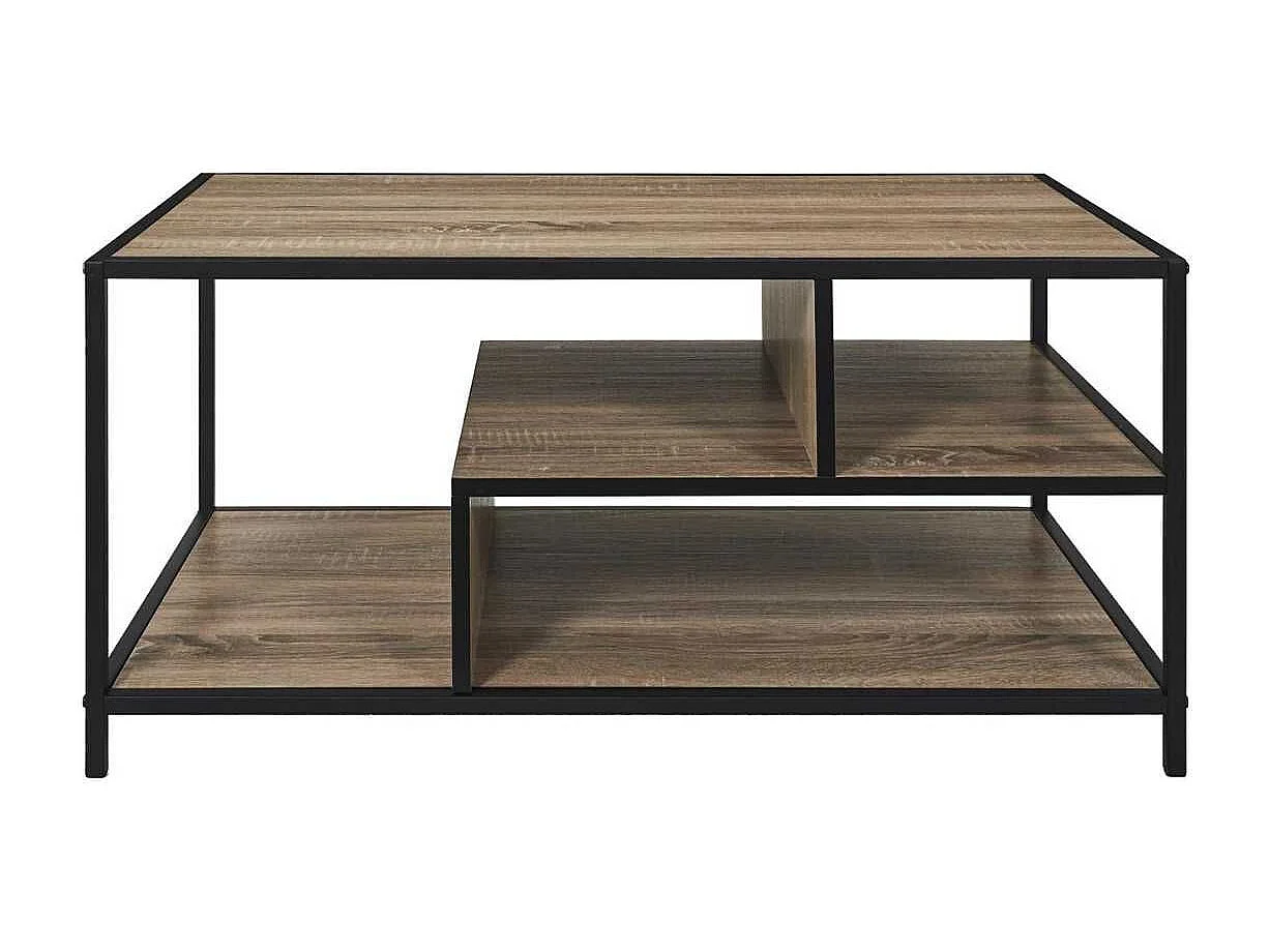 Table basse en métal noir et plateaux aspect bois - EDDY