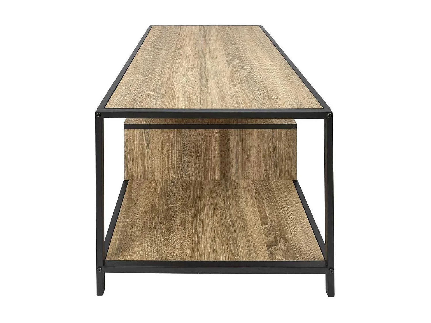 Table basse en métal noir et plateaux aspect bois - EDDY