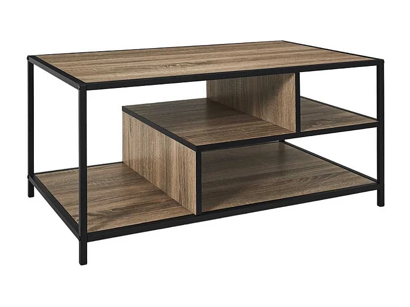 Table basse en métal noir et plateaux aspect bois - EDDY