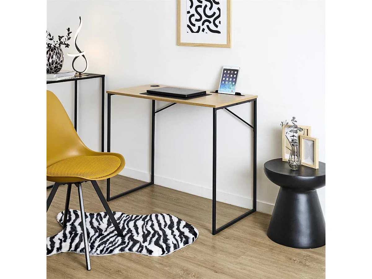 Bureau structure métallique noir et plateau MDF aspect bois - KLINT