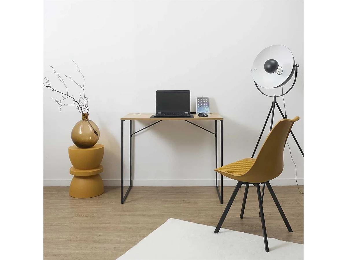 Bureau structure métallique noir et plateau MDF aspect bois - KLINT