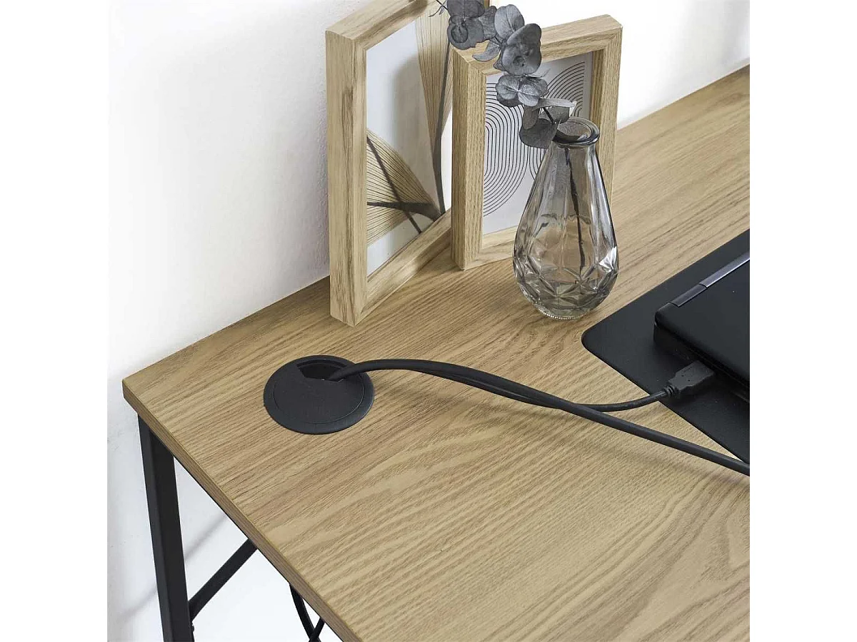 Bureau structure métallique noir et plateau MDF aspect bois - KLINT