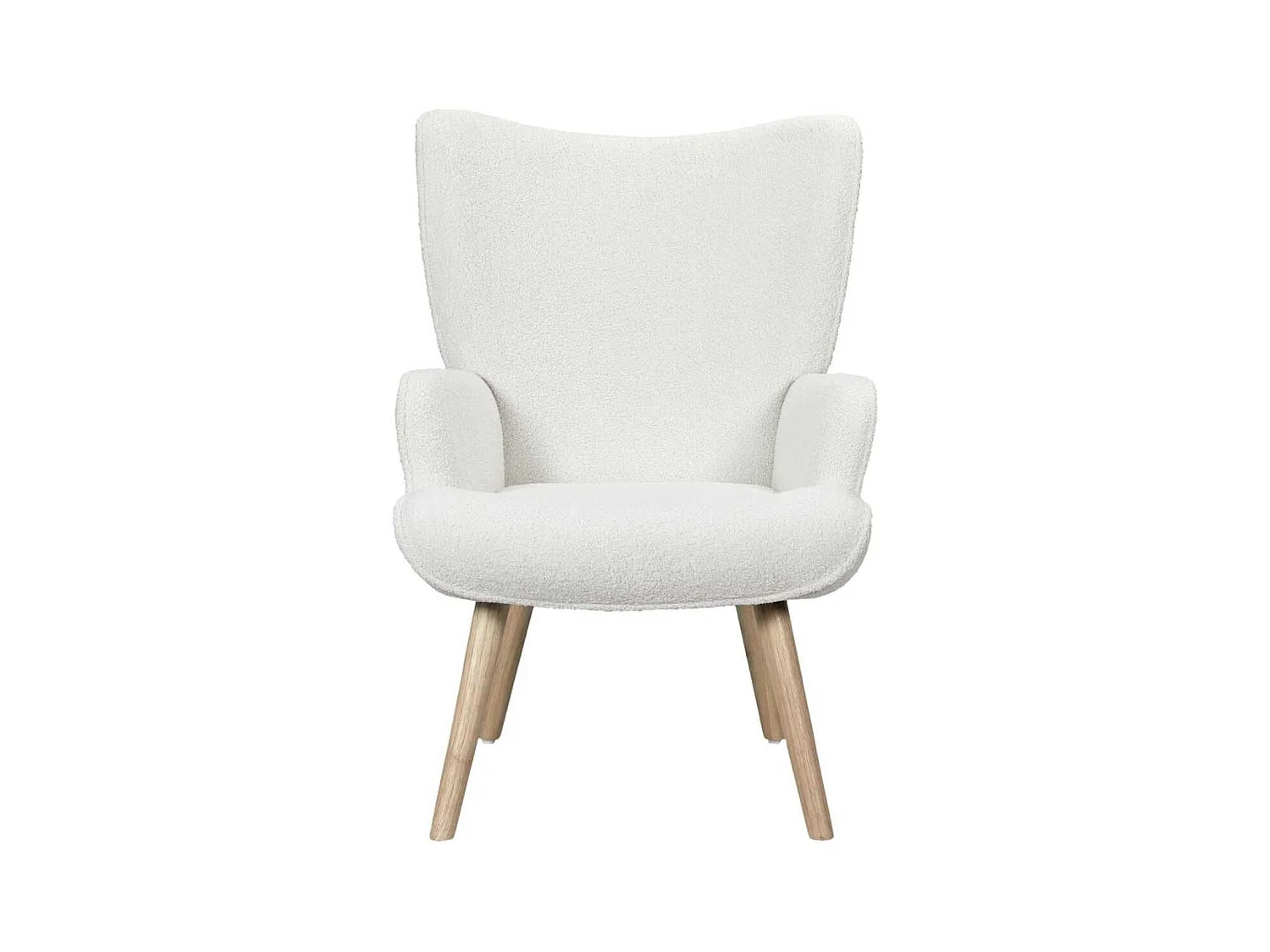 Fauteuil de salon en tissu bouclette blanc pieds en bois d'hévéa - REGINA