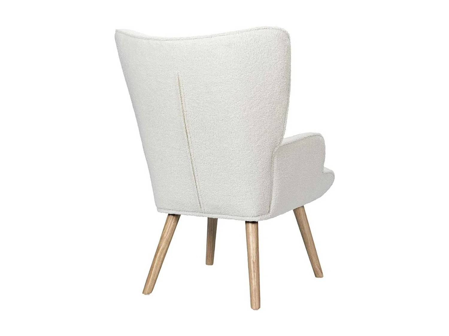 Fauteuil de salon en tissu bouclette blanc pieds en bois d'hévéa - REGINA