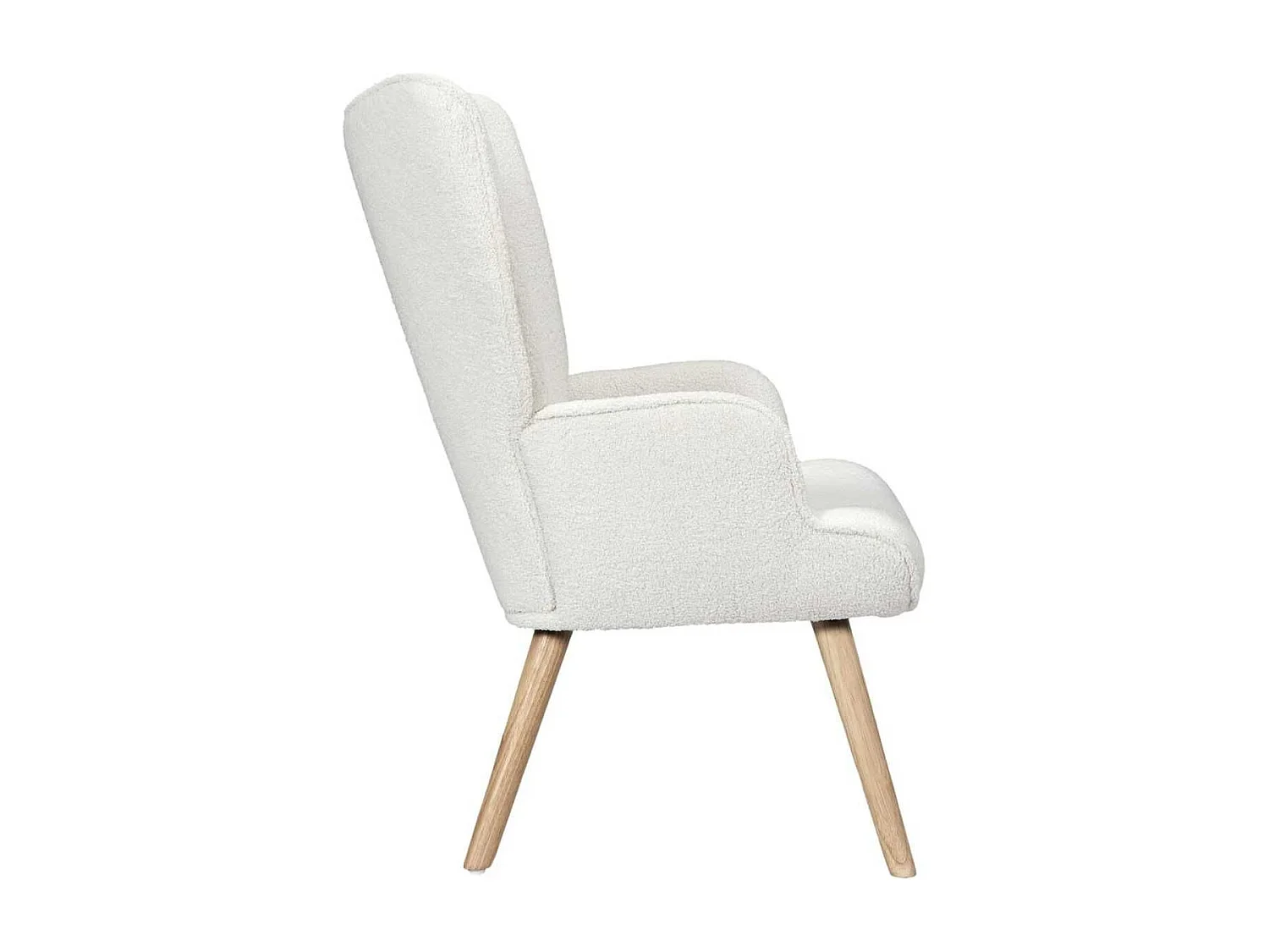 Fauteuil de salon en tissu bouclette blanc pieds en bois d'hévéa - REGINA