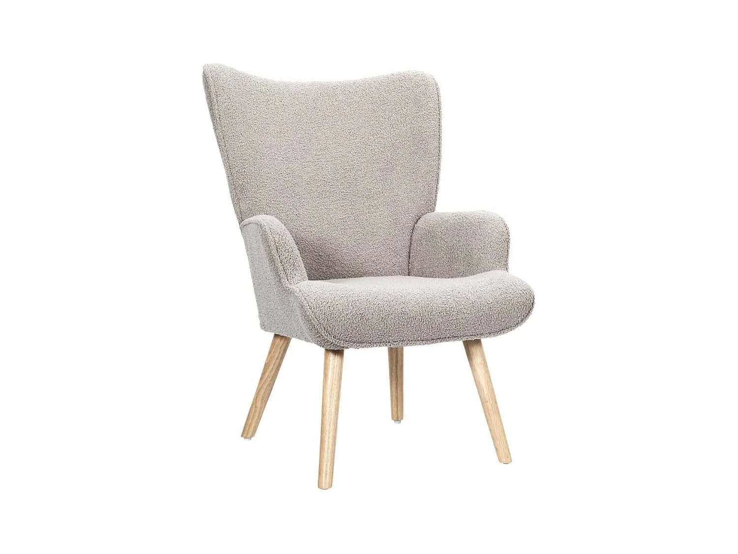 Fauteuil de salon en tissu bouclette taupe pieds en bois d'hévéa - REGINA