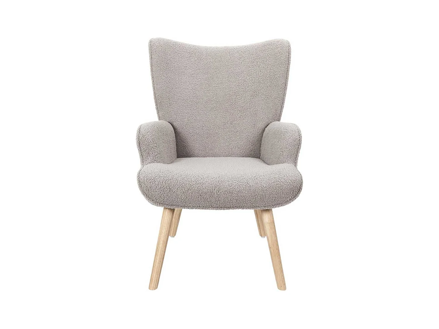Fauteuil de salon en tissu bouclette taupe pieds en bois d'hévéa - REGINA
