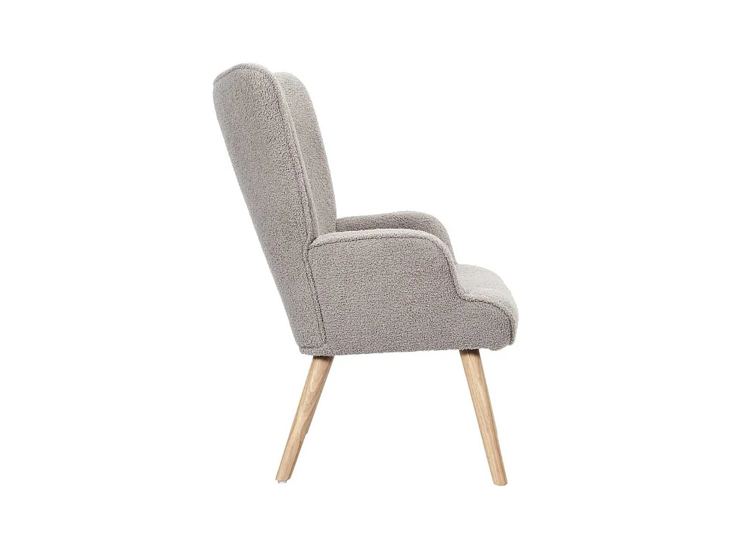 Fauteuil de salon en tissu bouclette taupe pieds en bois d'hévéa - REGINA