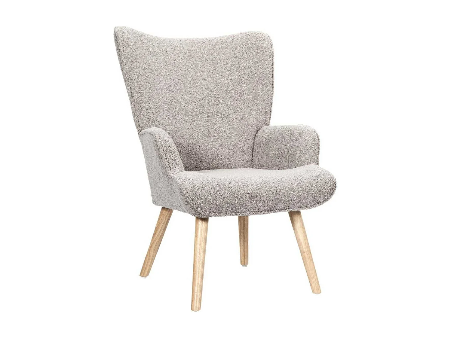 Fauteuil de salon en tissu bouclette taupe pieds en bois d'hévéa - REGINA