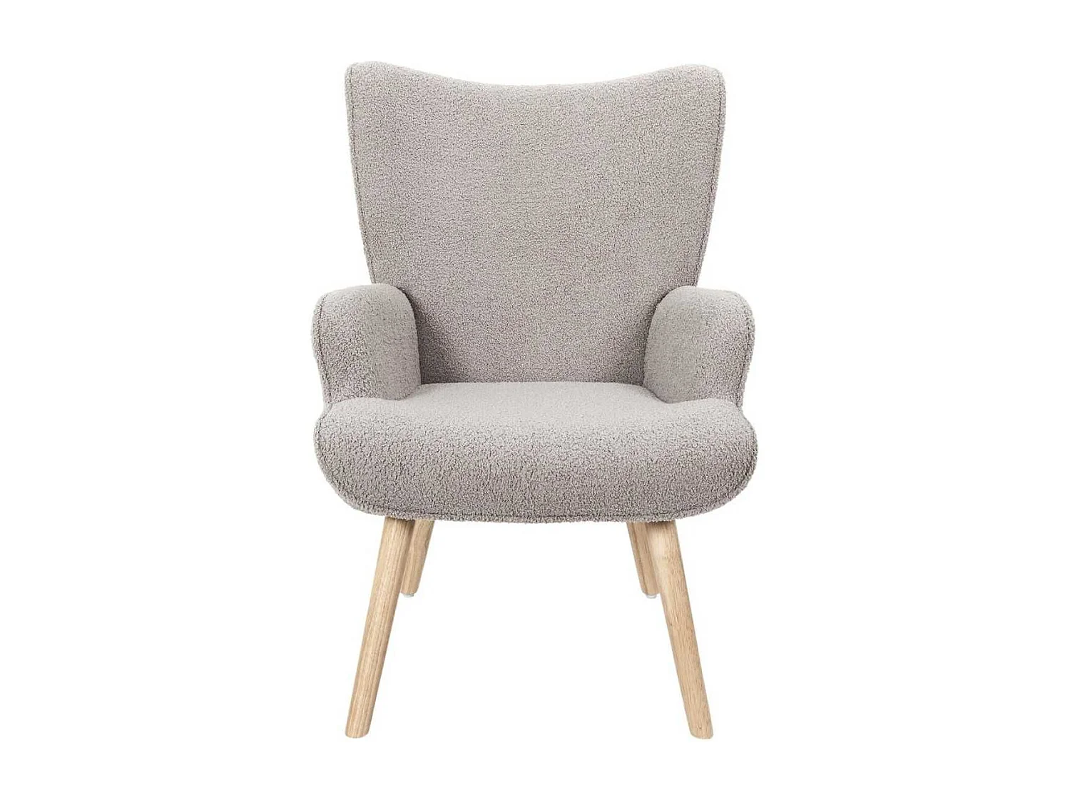 Fauteuil de salon en tissu bouclette taupe pieds en bois d'hévéa - REGINA