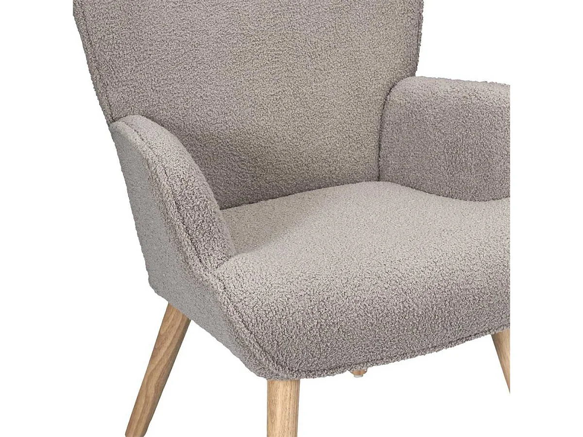 Fauteuil de salon en tissu bouclette taupe pieds en bois d'hévéa - REGINA