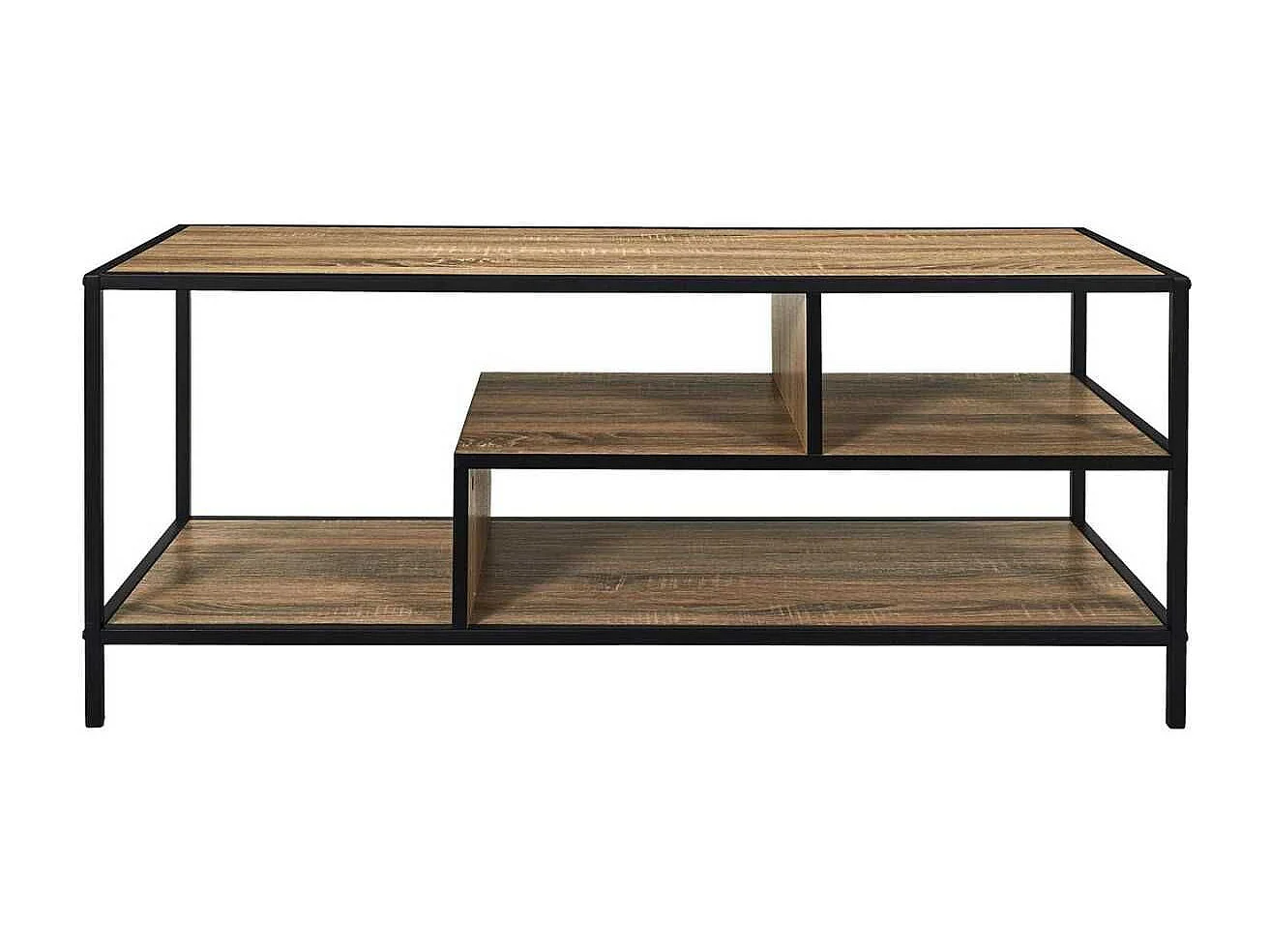 Banc TV en métal noir et plateaux aspect bois - EDDY