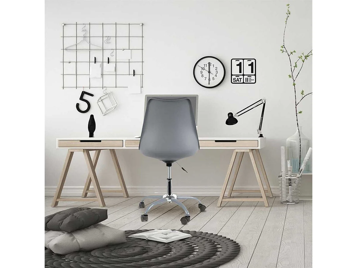Chaise de bureau à roulettes grise assise polypropylène - REIKI